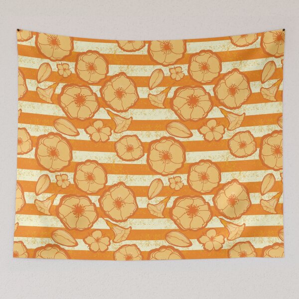 Item preview, Big Bold Orange Watercolor Poppy Flowers on Textured Stripes designed and sold by Goddessart.