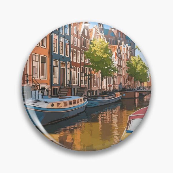Item preview, Amsterdam Canal Houses Vintage Netherlands Travel Poster designed and sold by LaFabricaArt.