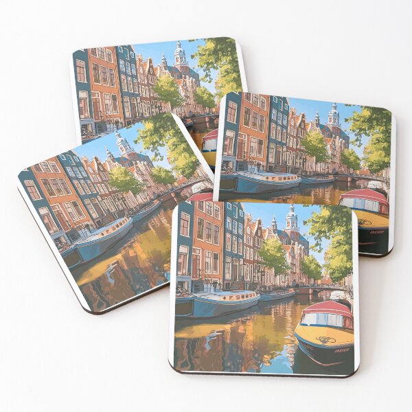 Item preview, Amsterdam Canal Houses Vintage Netherlands Travel Poster designed and sold by LaFabricaArt.