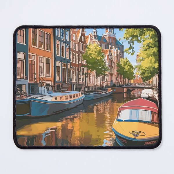 Item preview, Amsterdam Canal Houses Vintage Netherlands Travel Poster designed and sold by LaFabricaArt.