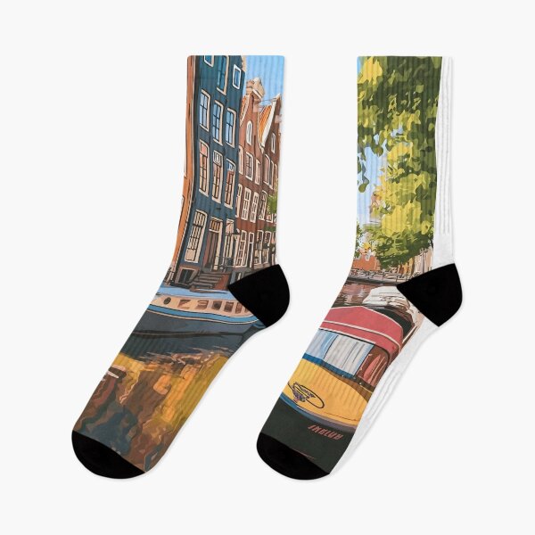 Item preview, Amsterdam Canal Houses Vintage Netherlands Travel Poster designed and sold by LaFabricaArt.