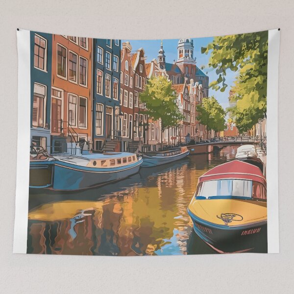 Item preview, Amsterdam Canal Houses Vintage Netherlands Travel Poster designed and sold by LaFabricaArt.