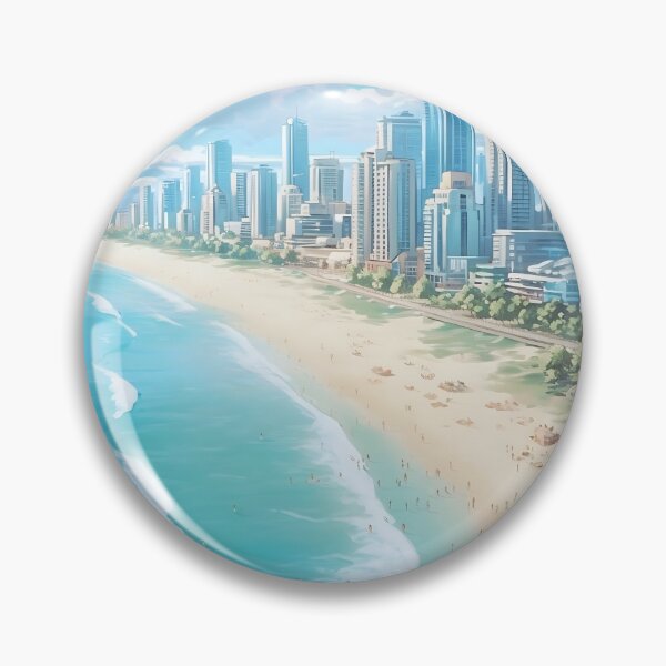 Item preview, Gold Coast Australia Beach Skyscraper Vintage Travel Print designed and sold by LaFabricaArt.