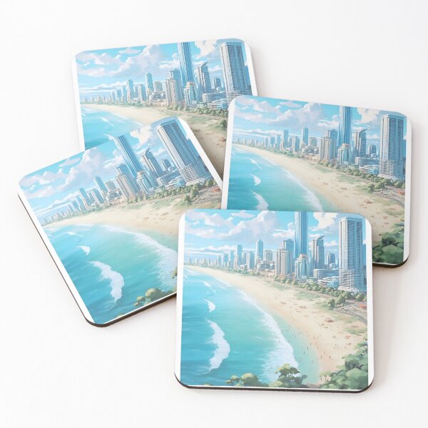 Item preview, Gold Coast Australia Beach Skyscraper Vintage Travel Print designed and sold by LaFabricaArt.