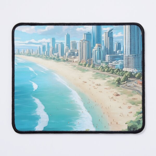 Item preview, Gold Coast Australia Beach Skyscraper Vintage Travel Print designed and sold by LaFabricaArt.