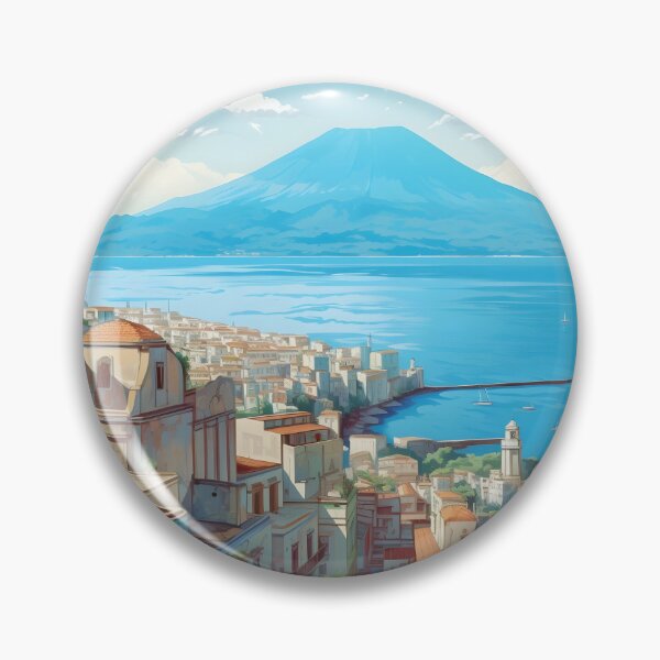 Item preview, Naples Vesuvius Italy Vintage Mediterranean Travel Poster designed and sold by LaFabricaArt.