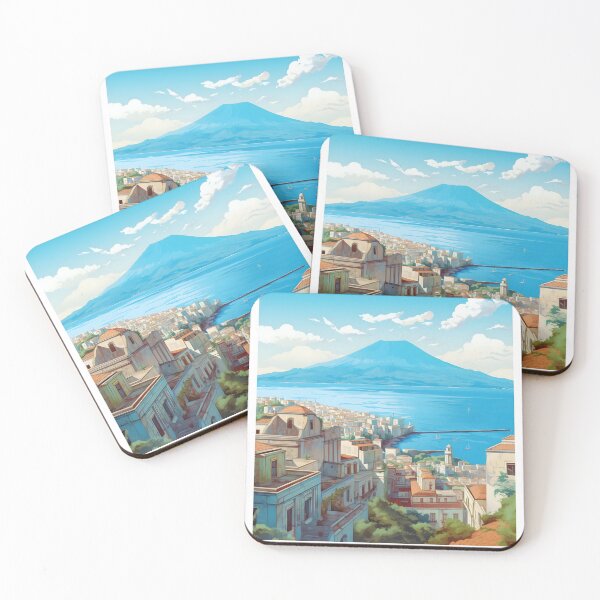 Item preview, Naples Vesuvius Italy Vintage Mediterranean Travel Poster designed and sold by LaFabricaArt.