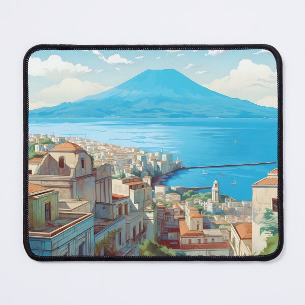 Item preview, Naples Vesuvius Italy Vintage Mediterranean Travel Poster designed and sold by LaFabricaArt.