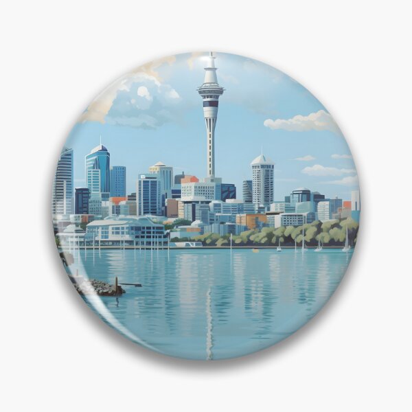 Item preview, Auckland New Zealand Vintage Skyline Travel Poster Print designed and sold by LaFabricaArt.
