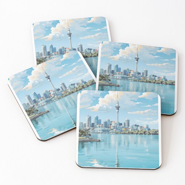 Item preview, Auckland New Zealand Vintage Skyline Travel Poster Print designed and sold by LaFabricaArt.