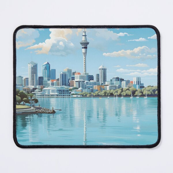 Item preview, Auckland New Zealand Vintage Skyline Travel Poster Print designed and sold by LaFabricaArt.