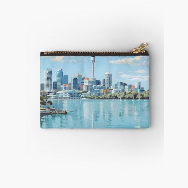 Item preview, Auckland New Zealand Vintage Skyline Travel Poster Print designed and sold by LaFabricaArt.