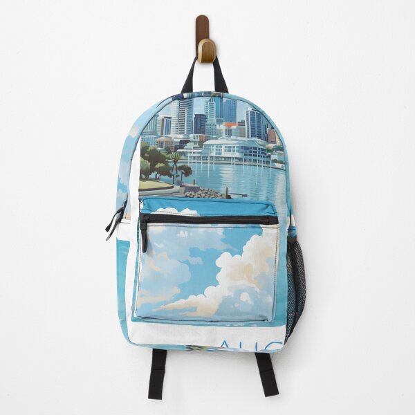 Item preview, Auckland New Zealand Vintage Skyline Travel Poster Print designed and sold by LaFabricaArt.