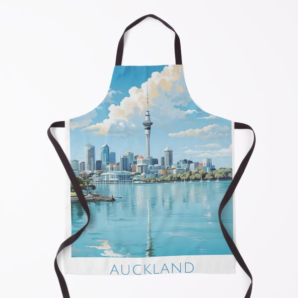 Item preview, Auckland New Zealand Vintage Skyline Travel Poster Print designed and sold by LaFabricaArt.