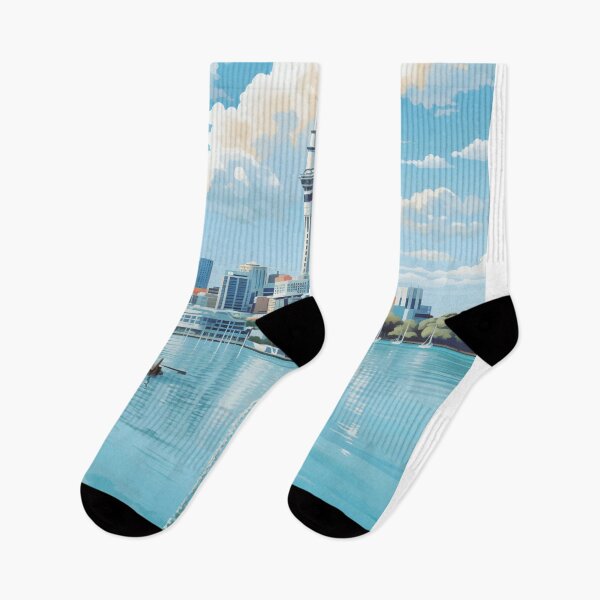Item preview, Auckland New Zealand Vintage Skyline Travel Poster Print designed and sold by LaFabricaArt.