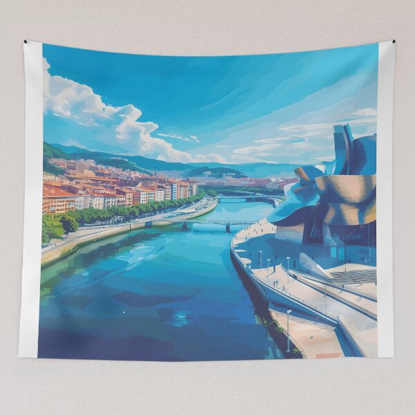 Item preview, Bilbao Guggenheim Spain Vintage Architectural Travel Poster designed and sold by LaFabricaArt.