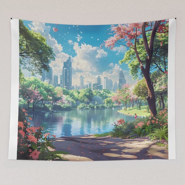 Item preview, Lumpini Park Bangkok Cherry Blossom Vintage Travel Poster designed and sold by LaFabricaArt.