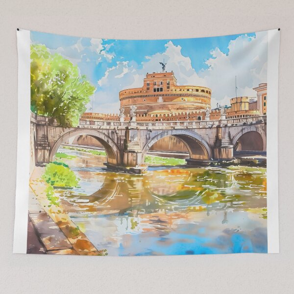 Item preview, Castel Sant'Angelo Rome Vintage Watercolor Travel Poster designed and sold by LaFabricaArt.
