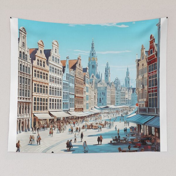 Item preview, Antwerp Belgium Grote Markt Vintage Travel Poster Print designed and sold by LaFabricaArt.