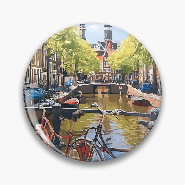 Item preview, Amsterdam Canal View Bikes Vintage Netherlands Travel Poster designed and sold by LaFabricaArt.