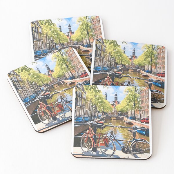 Item preview, Amsterdam Canal View Bikes Vintage Netherlands Travel Poster designed and sold by LaFabricaArt.