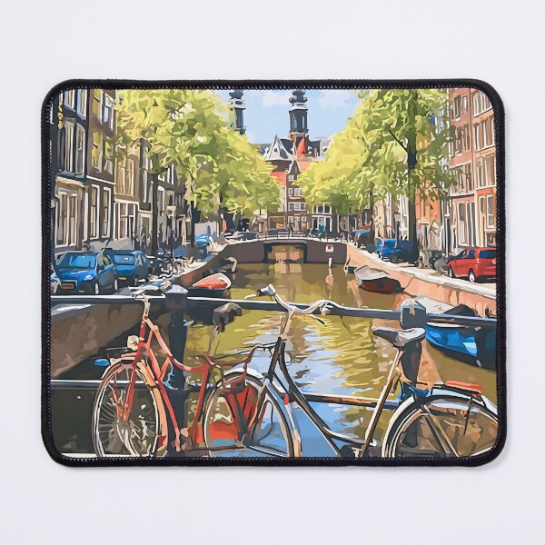 Item preview, Amsterdam Canal View Bikes Vintage Netherlands Travel Poster designed and sold by LaFabricaArt.