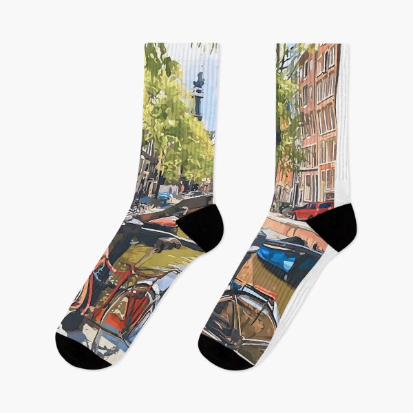 Item preview, Amsterdam Canal View Bikes Vintage Netherlands Travel Poster designed and sold by LaFabricaArt.