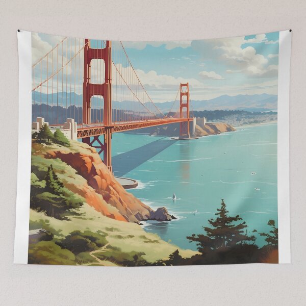 Item preview, Golden Gate Bridge Vintage Travel Poster San Francisco Print designed and sold by LaFabricaArt.