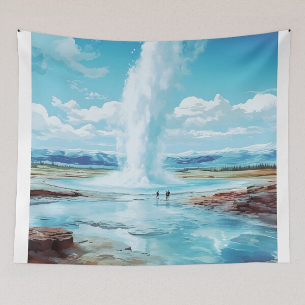 Item preview, Geysir Strokkur Iceland Vintage Nature Travel Poster designed and sold by LaFabricaArt.