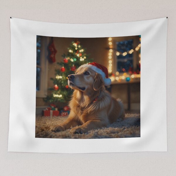 Item preview, Christmas Dog with Santa Hat and Lights designed and sold by PetJoyPrintsCO.