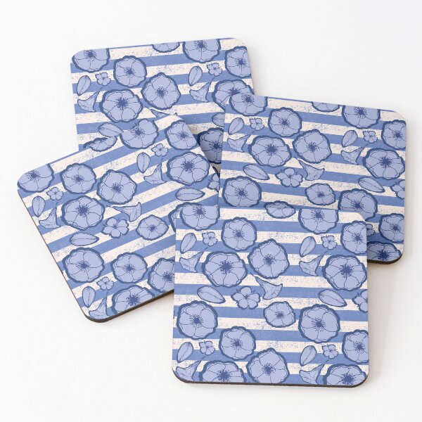 Item preview, Big Bold Blue Watercolor Poppy Flowers on Textured Stripes designed and sold by Goddessart.