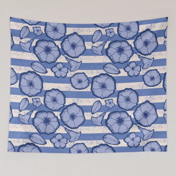 Item preview, Big Bold Blue Watercolor Poppy Flowers on Textured Stripes designed and sold by Goddessart.