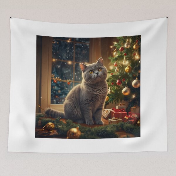 Item preview, Grumpy Cat with Fallen Christmas Tree designed and sold by PetJoyPrintsCO.