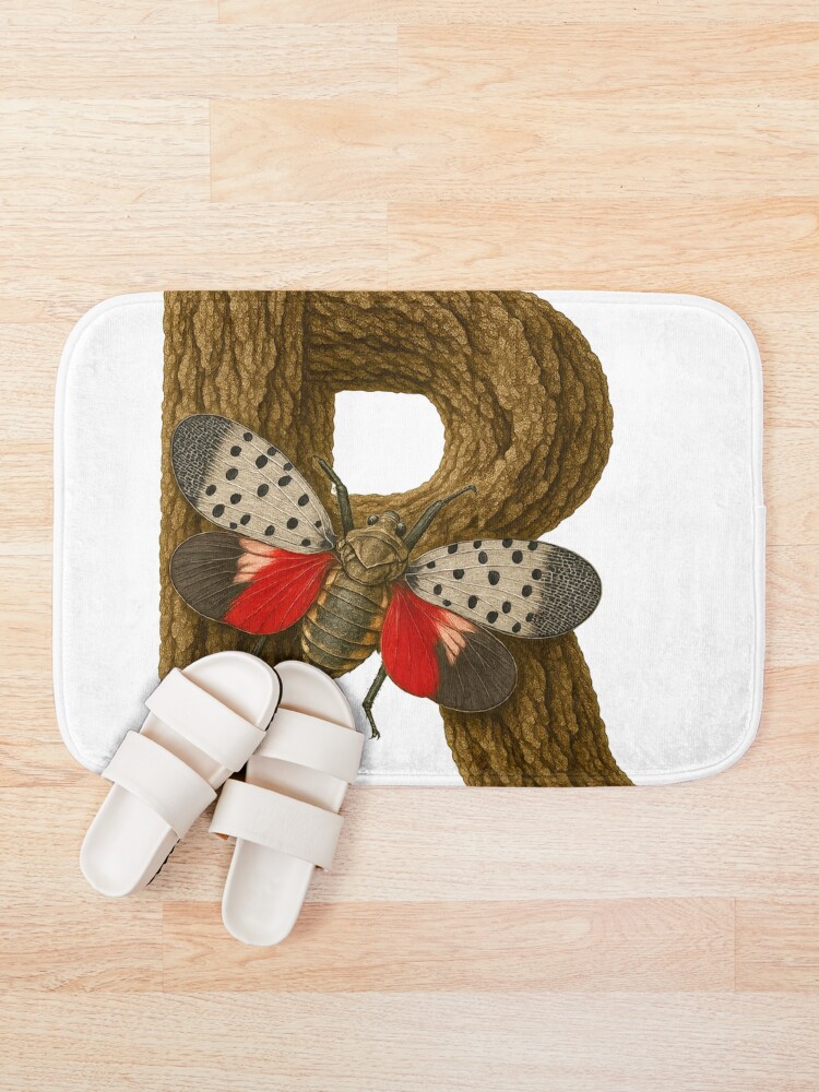 Thumbnail 1 of 6, Bath Mat, LANTERNFLY LETTER R designed and sold by Art-type.