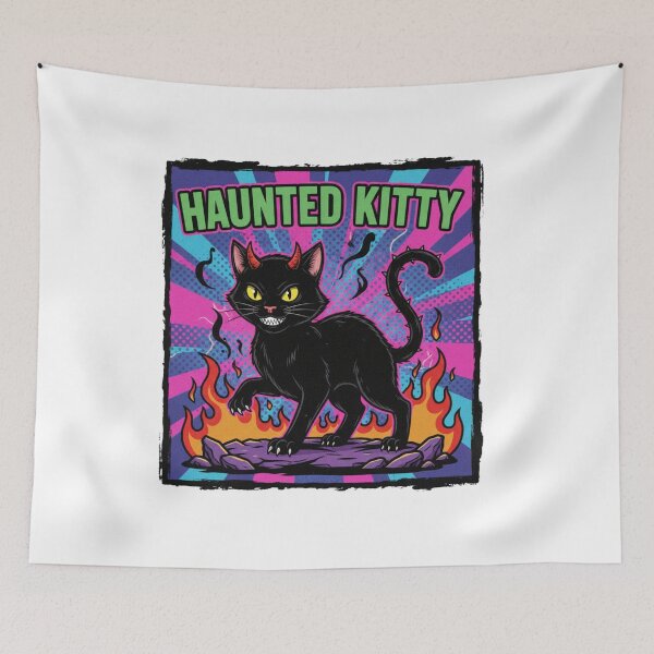 Item preview, Haunted Kitty: Pop Art Devil Cat with Horns and Flames designed and sold by catlovers2025.