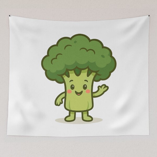 Item preview, Happy Cartoon Broccoli Waving with a Big Smile. designed and sold by The-T-In-Retro.