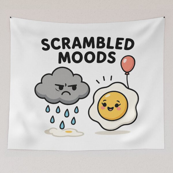 Item preview, Scrambled Moods Funny Egg and Cloud Cartoon. designed and sold by The-T-In-Retro.