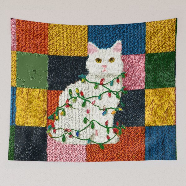 Item preview, Patchwork Christmas Tree Lights Cat designed and sold by scicilysimonee.