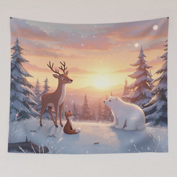 Item preview, Winter Sunrise with Forest Friends designed and sold by WildlifeWhimsy.