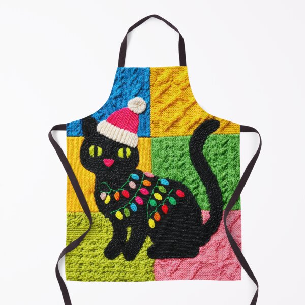 Item preview, Patchwork Christmas Tree Lights Black Cat with Santa Hat designed and sold by scicilysimonee.