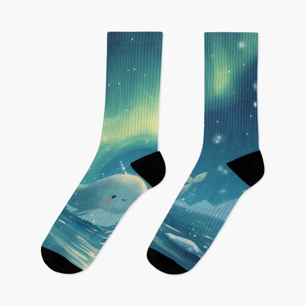 Item preview, Narwhal Friends Swimming Under the Northern Lights designed and sold by WildlifeWhimsy.