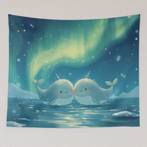Item preview, Narwhal Friends Swimming Under the Northern Lights designed and sold by WildlifeWhimsy.