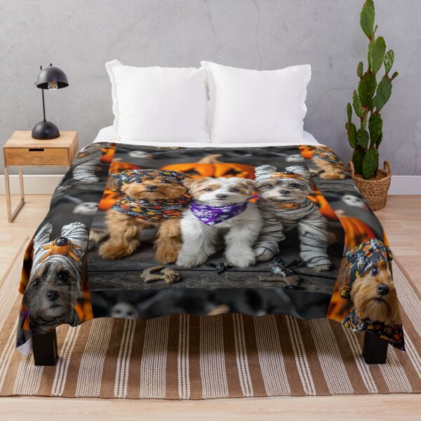 Item preview, Dog in Halloween Costumes – Adorable Mummy Kittens with Pumpkins and Spooky Background designed and sold by Grafititee.