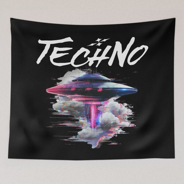 Item preview, TECHNO  - UFO Glitch (White) designed and sold by Discothreadz.