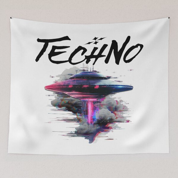Item preview, TECHNO  - Ufo Glitch (Black)  designed and sold by Discothreadz.