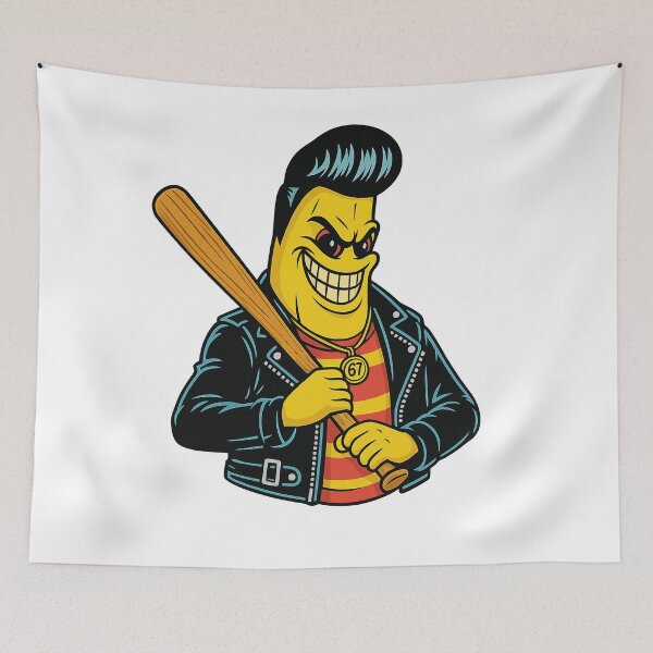 Item preview, Grinning Greaser 67 Banana with Baseball Bat designed and sold by ModdiesColors.
