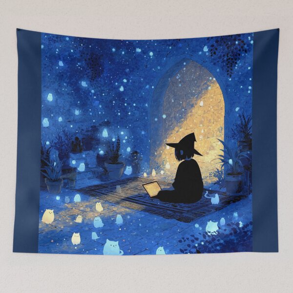 Item preview, Moonlit Study with Ghost Cats designed and sold by ArgentoArt.