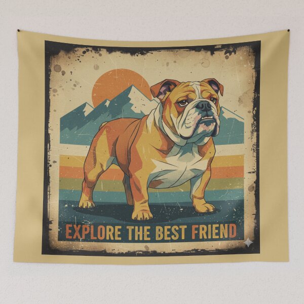 Item preview, Bulldog Montaña Aventura Cartel Vintage Ilustración designed and sold by bsbd-action.