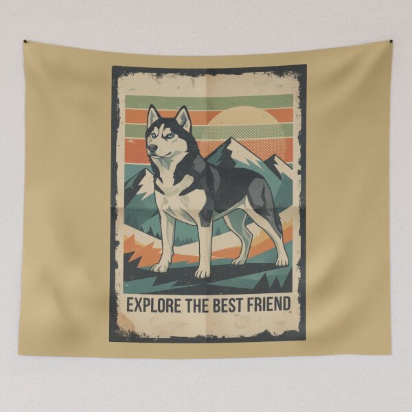 Item preview, Husky Siberiano Nieve Montaña Cartel Viaje Retro designed and sold by bsbd-action.