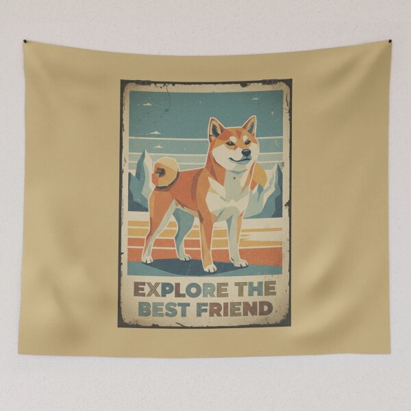 Item preview, Shiba Inu Aventura Montaña Cartel Viaje Retro designed and sold by bsbd-action.